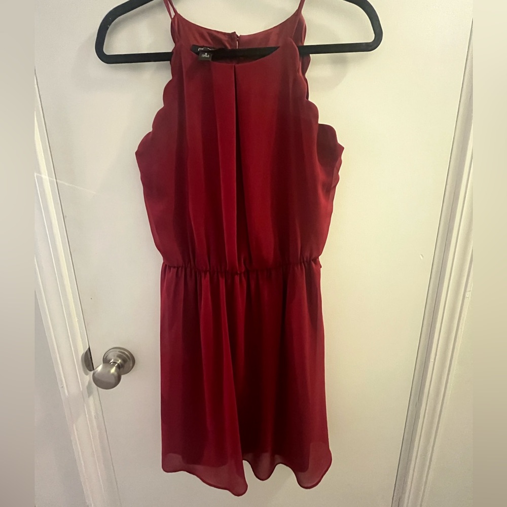 Red/burgundy mini high neck dress.